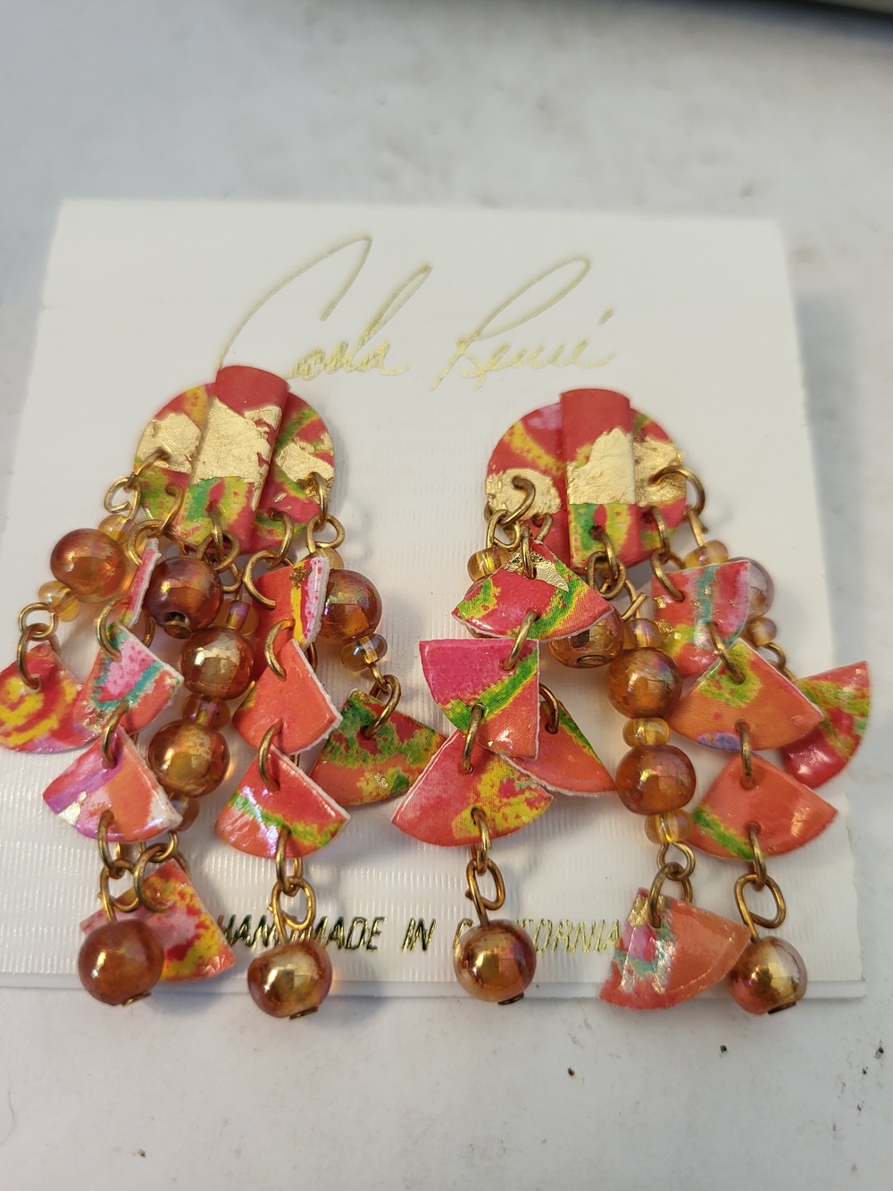 Handmade 1980s Carla Renee Pierced Post Dangle Earrings NOS Made In CA